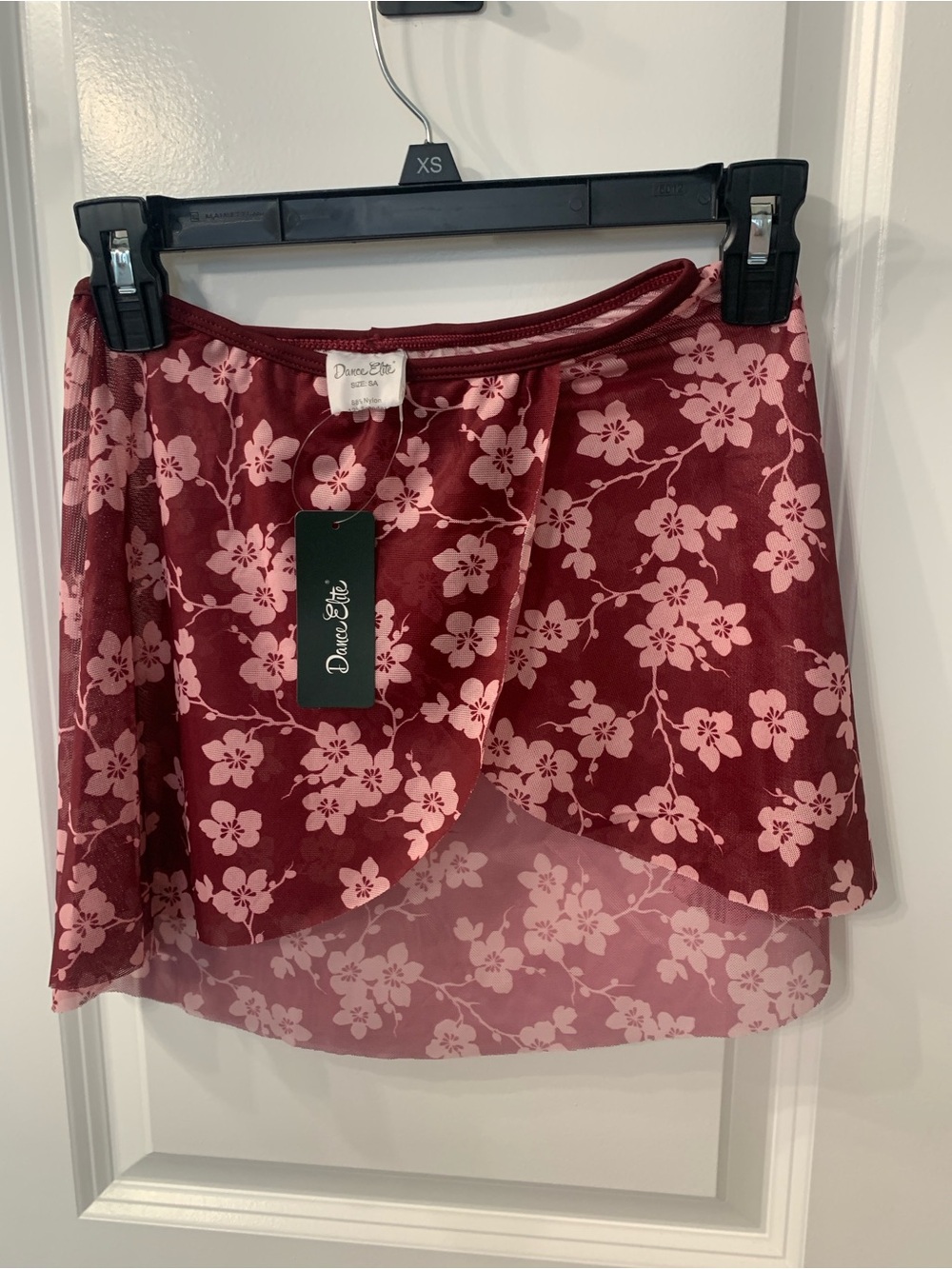 Floral Mesh Dance Skirt in Burgundy with Pink Blossom Print NWT
